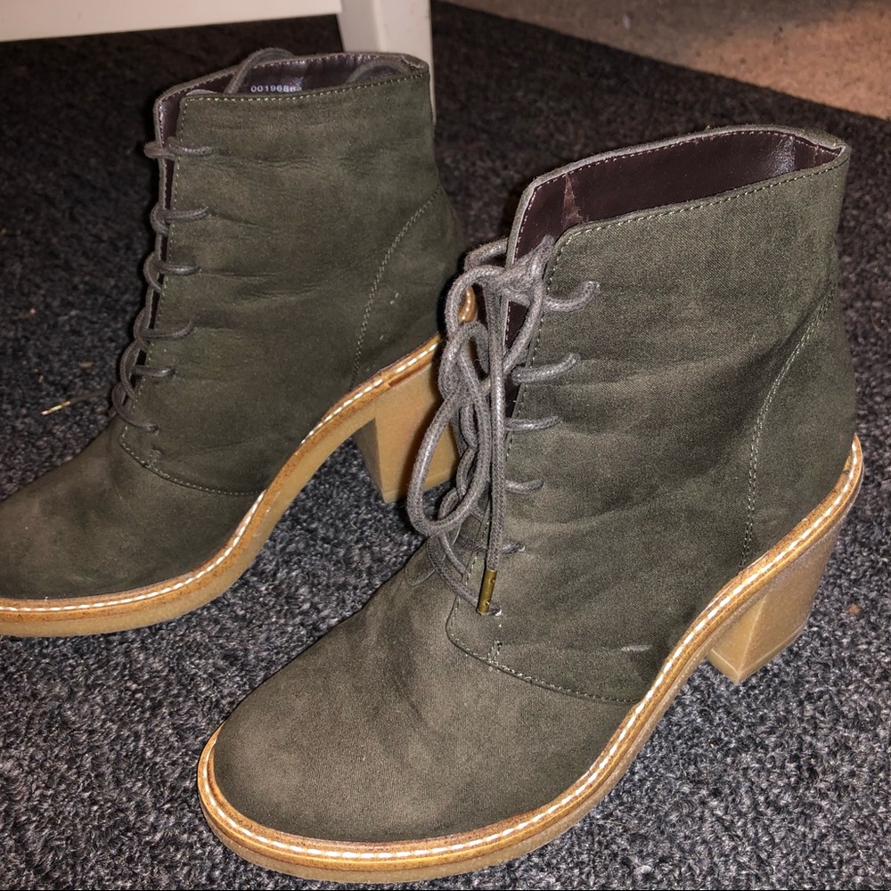 Ankle High Boots, Green and Tan with thick heel